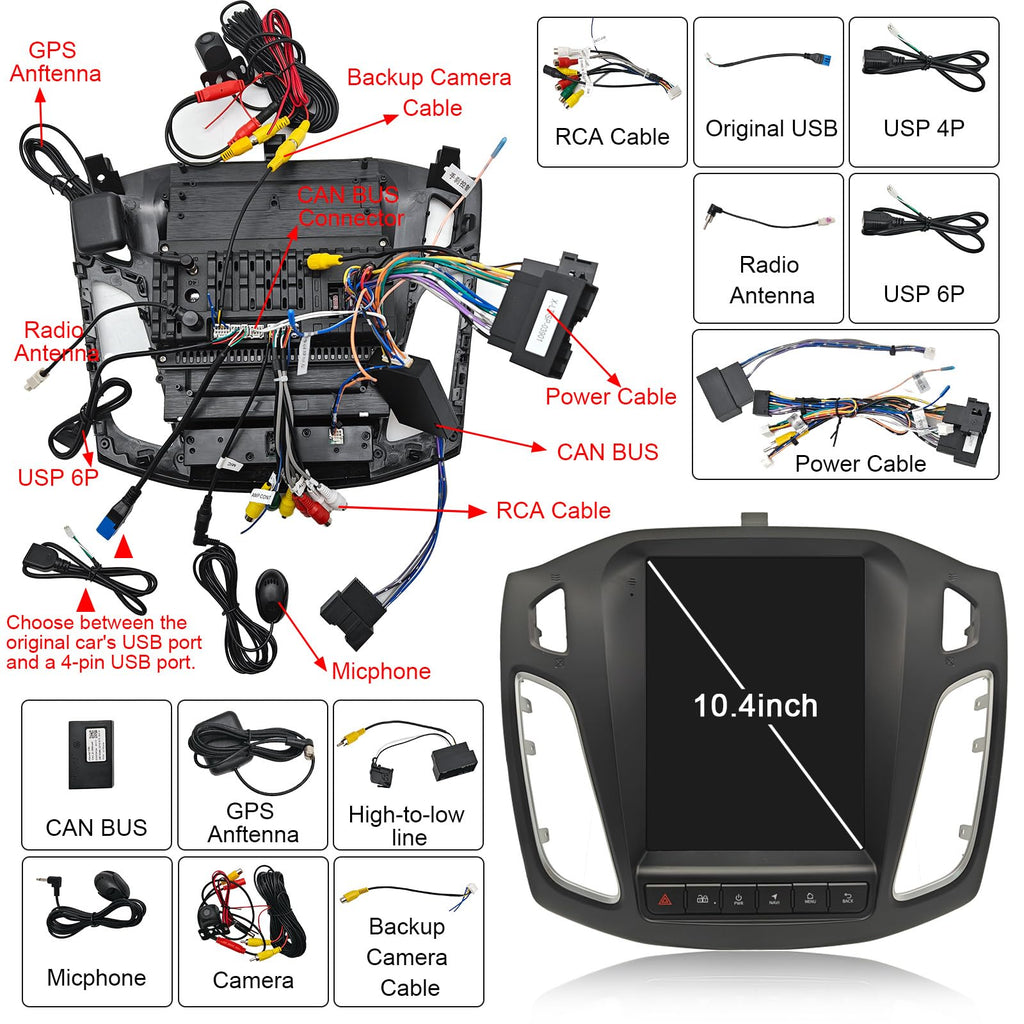 10.4" Vertical Car Stereo Radio for Ford Focus 2012-2018,Wireless CarPlay