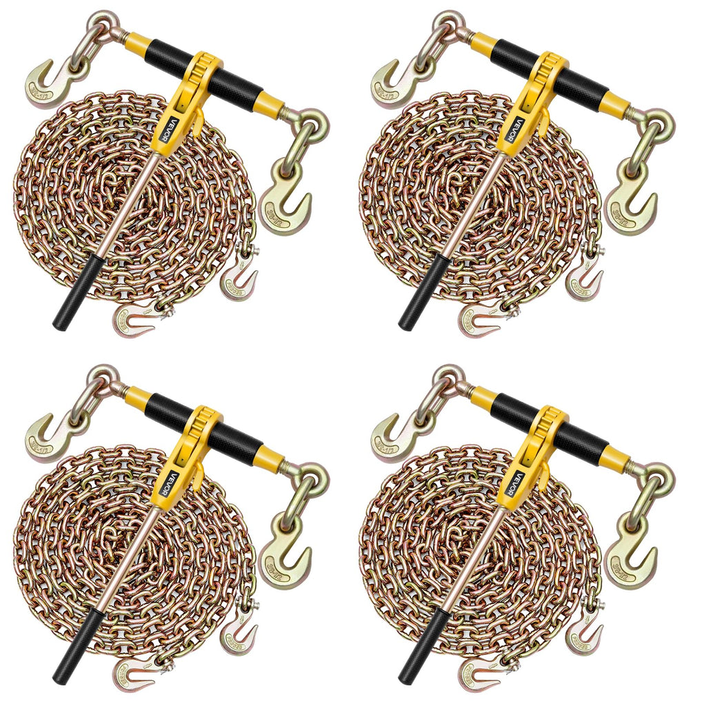 VEVOR Chain and Binder Kit 3/8 in-1/2 in, Ratchet Load Binders 8267 lbs Working Strength, Ratchet Binders and Chains, 3/8 in x 10 ft G80 Chains with G70 Hooks, for Truck, Tie Down, Hauling, Towing