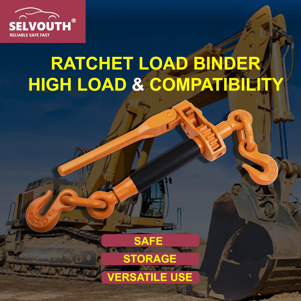 Ratchet Binder Plus Ratchet Chain Binder - 4 Pack Folding Handle Load Binder, 5/16" - 3/8" Grade 70 Chain, 7100 LBS Working Load Limit, Heavy-Duty Ratchet Binder DOT & SAE Compliant