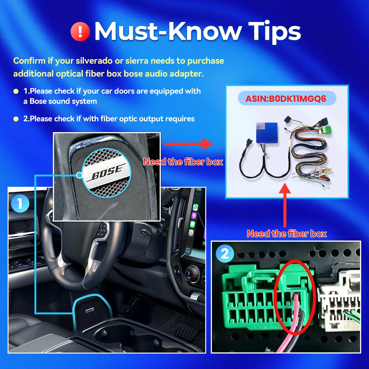 Audio System Adapter Optic Fiber Box for Chevy Silverado GMC Sierra 1500 2500 3500 2014-2018 Car Stereo Radio Supplemental Wiring Harness