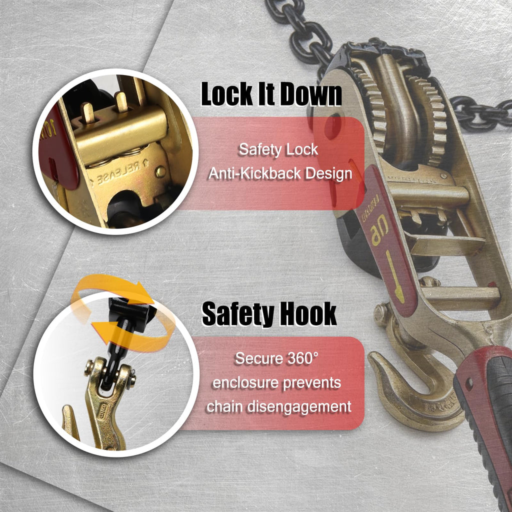 2 Pack 5/16"-3/8" Easy Ratchet Chain Binder with Grab Hooks