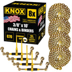 Knox Chain and Binder Kit 3/8in-1/2in, G70 Chains Ratchet Load Binders 9200lbs Working Strength, (4) Ratchet Binders and Chains, (4) 3/8in x 10ft G70, for Truck, Tie Down, Hauling, Towing