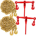 5/16"-3/8" Chain Binder Kit 2 Packs, Ratchet Load Binders 9200 Lbs Working Load Limit, G70 5/16"×10ft Heavy Duty Ratchet Binders and Chains with Grab Hooks for Truck, Tie Down, Hauling, Towing