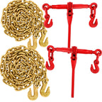 5/16"-3/8" Chain Binder Kit 2 Packs, Ratchet Load Binders 9200 Lbs Working Load Limit, G70 5/16"×10ft Heavy Duty Ratchet Binders and Chains with Grab Hooks for Truck, Tie Down, Hauling, Towing