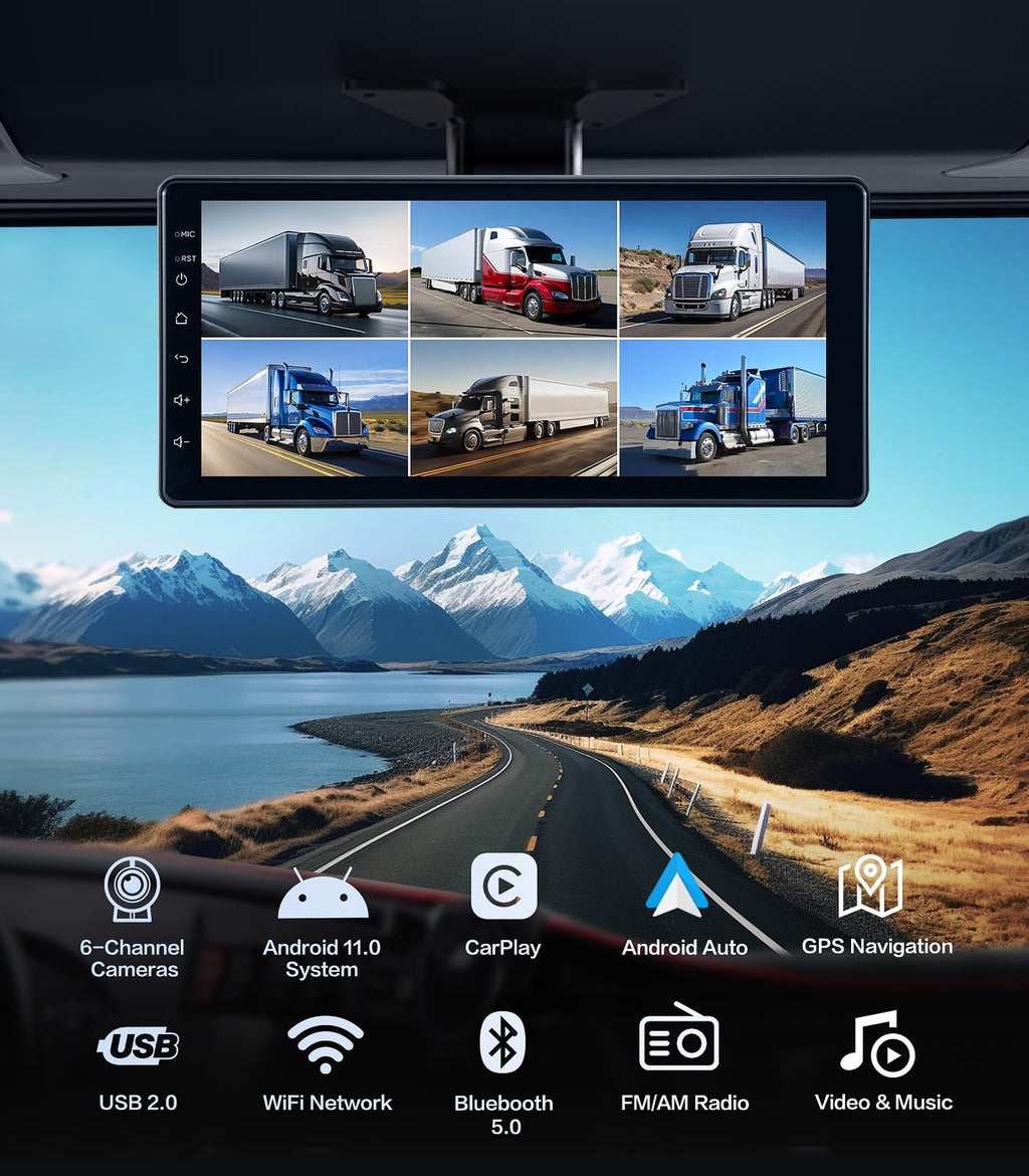 6-Channel 1080P Backup Camera System Dash Cam for Truck/RV/Trailer/Bus