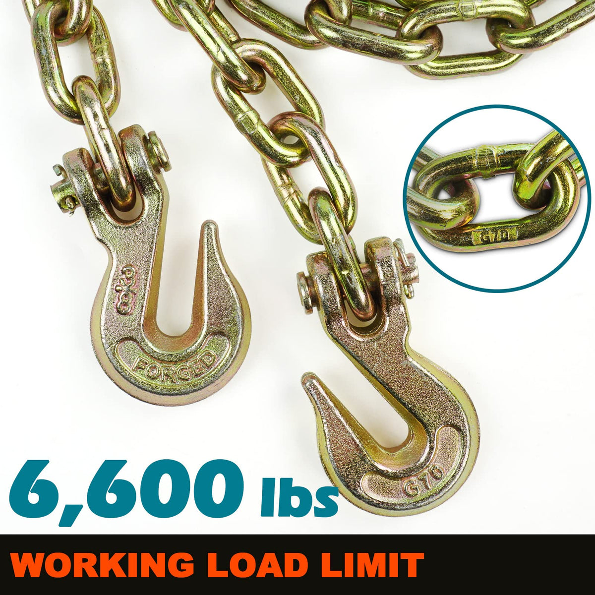 Tow Chain Tie Down 3/8"×10' G70 Binder Flat with Hooks for Fixed Cargo Stability Transport Binder Chain-2Pack
