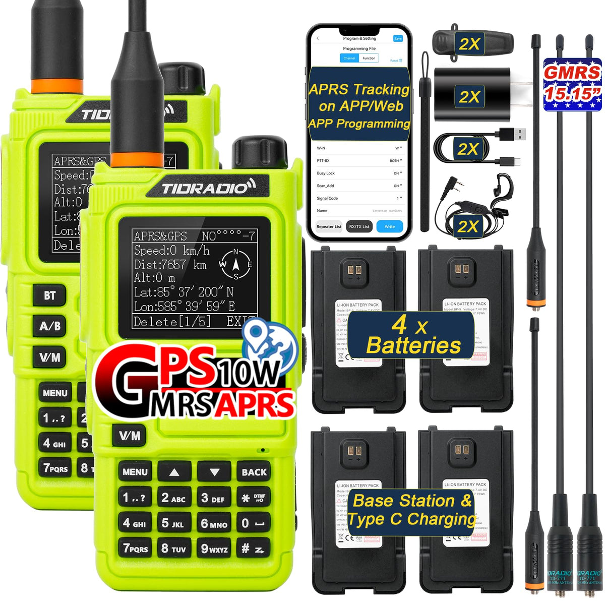 TIDRADIO TD-H9 10Watt GPS/APRS GMRS Radio Handheld(4PCS Battery),Spectrum Analysis,SMS Message Text, Bluetooth Programming(APP/PC),Web Upgrade,Compass,Long Range Walkie Talkies,NOAA,AM,FM.Orange,2Pack