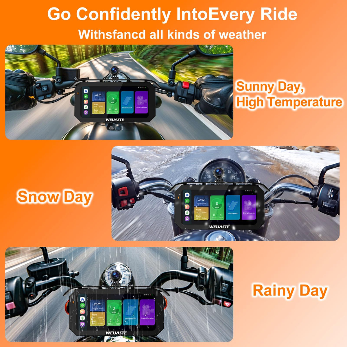 6.25' Motorcycle Carplay with Three Dash Cam (Inclues 128G SD),TMPS,GPS Navigation with Wireless Android Auto,Waterproof Touchscreen,Support Siri,Google Assistant,Anti-Glare,Bluetooth