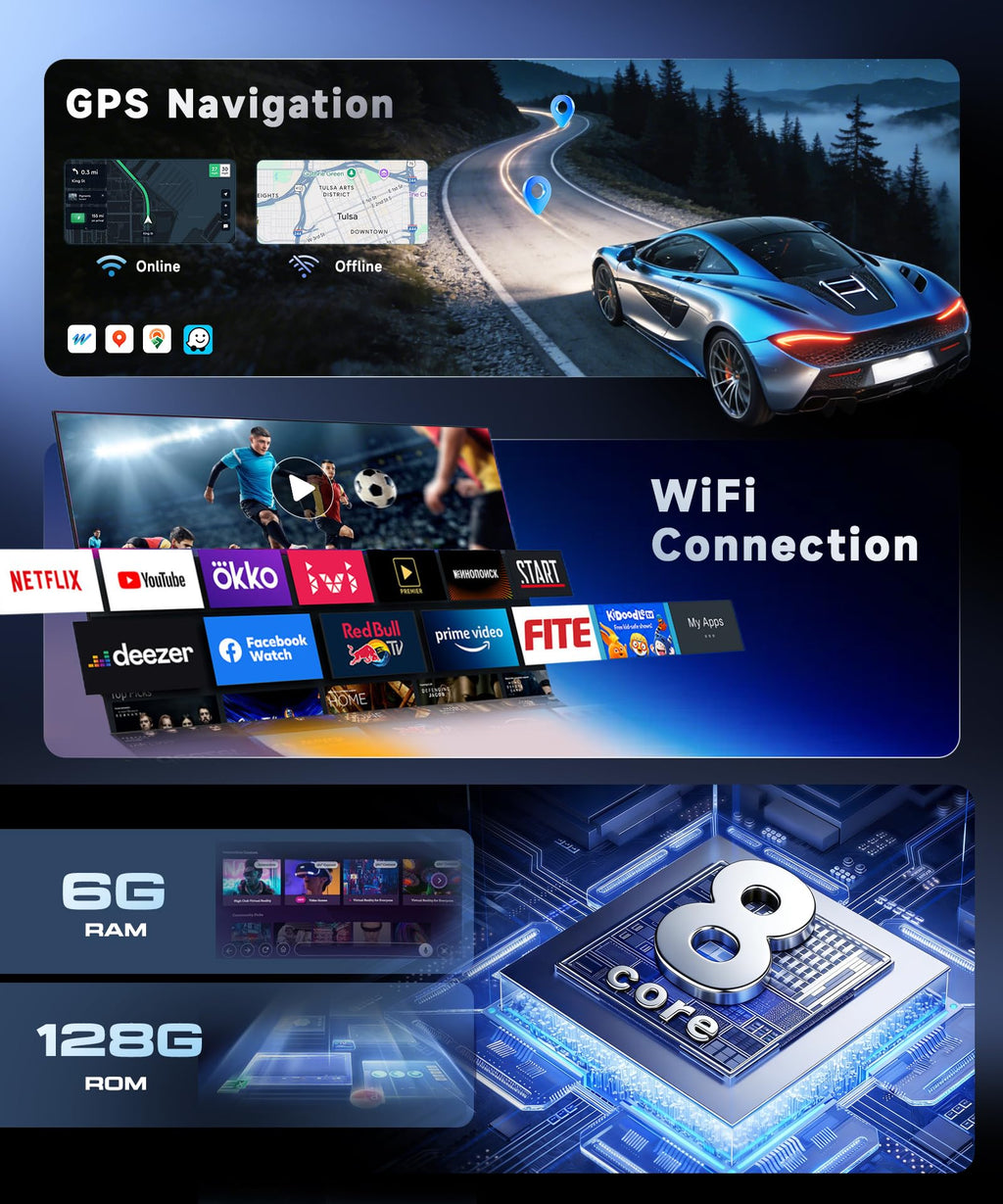 8 Core 6G+128G Android Car Stereo for Chevrolet Silverado/GMC Yukon 2007-2014 with Wireless Carplay Android Auto,10.1 Inch Touch Screen Car Radio