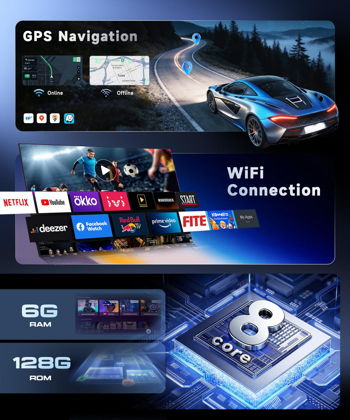 8 Core 6G+128G Android Car Stereo for Chevrolet Silverado/GMC Yukon 2007-2014 with Wireless Carplay Android Auto,10.1 Inch Touch Screen Car Radio