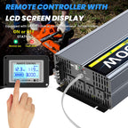 12V 3000W Pure Sine Wave Inverter 12V DC to 110V/120V AC Converter with 4AC Outlets, 5V/3.4A USB, Remote Control with on-Screen Display, Off-Grid Solar Power Inverter for Truck, Home, Vehicles, RV