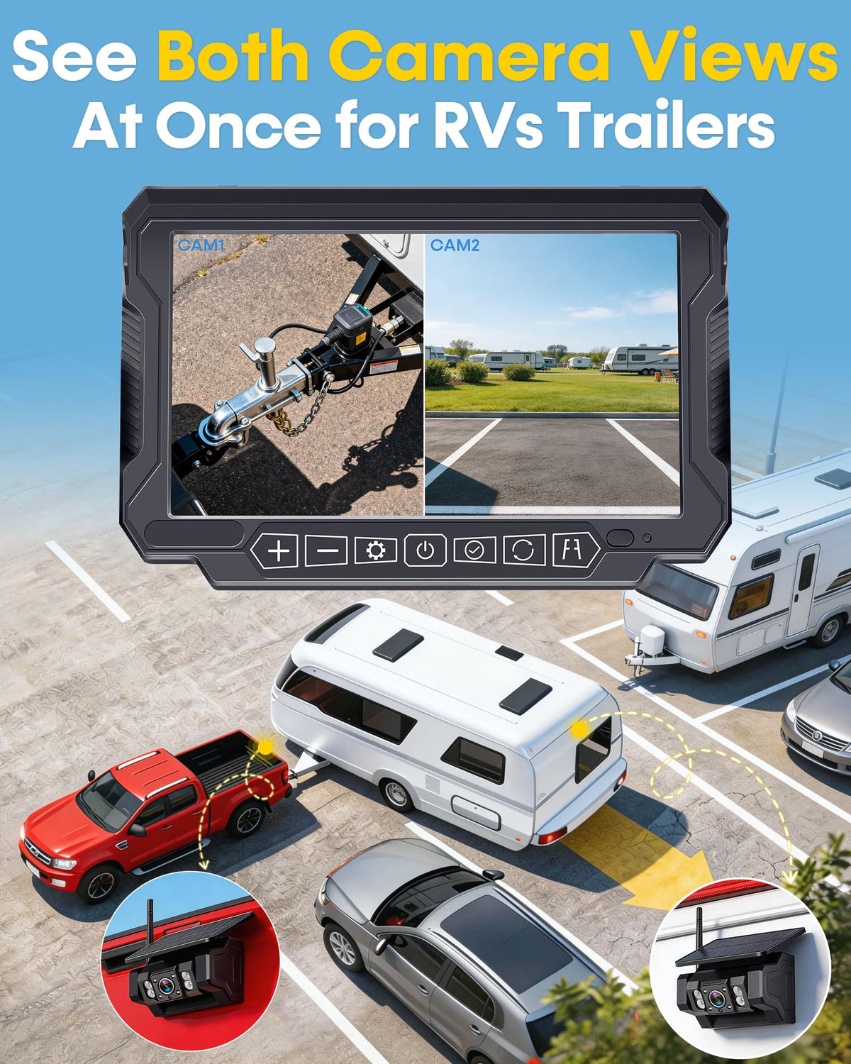 1080P Dual Magnetic Wireless Backup Camera - 7" Split-Screen for RV Trailer