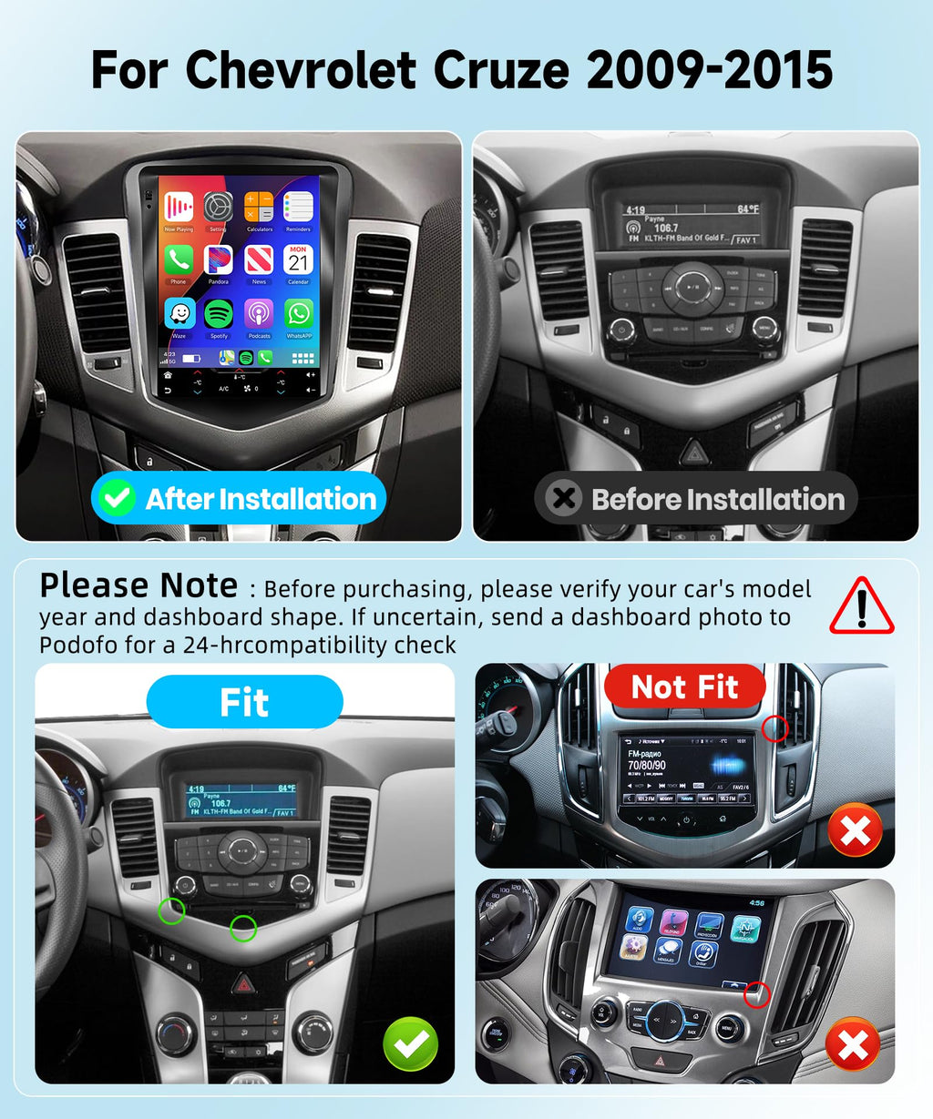 5G WiFi 8 Core 6G+128G for Chevrolet Cruze J300 2012-2015 Android 15 Car Stereo with Wireless Carplay Android Auto, 9.7" Touchscreen Bluetooth 5.0 Car Radio Support GPS 32 Band EQ DSP SWC Rear Camera