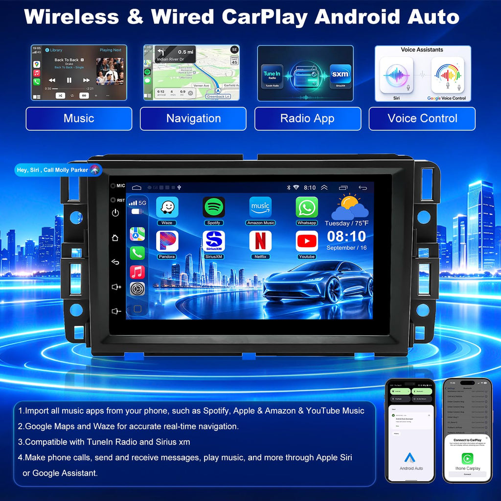 7" 5GWiFi Car Radio for GMC Sierra Chevy Silverado 1500 2500 3500 2007-2013