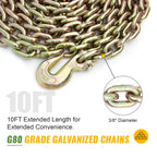 3/8in-1/2in Chain and Binder Kit, 9215 Lbs G80 Ratchet Load Binders Working Strength, Ratchet Load Binders and Chains Set of 2, 10ft Chains Truck, Tie Down, Hauling, Towing