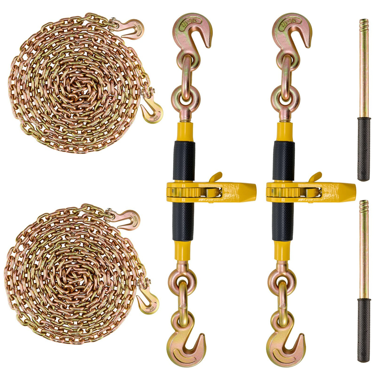 VEVOR Chain and Binder Kit 3/8 in-1/2 in, Ratchet Load Binders 8267 lbs Working Strength, Ratchet Binders and Chains, 3/8 in x 10 ft G80 Chains with G70 Hooks, for Truck, Tie Down, Hauling, Towing