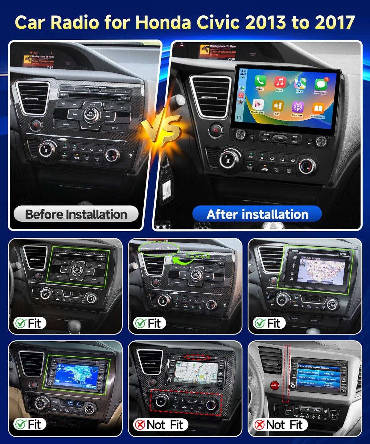 VQU 8Core 4G+64G Car Stereo for Honda Civic 2013-2017 Radio Apple CarPlay