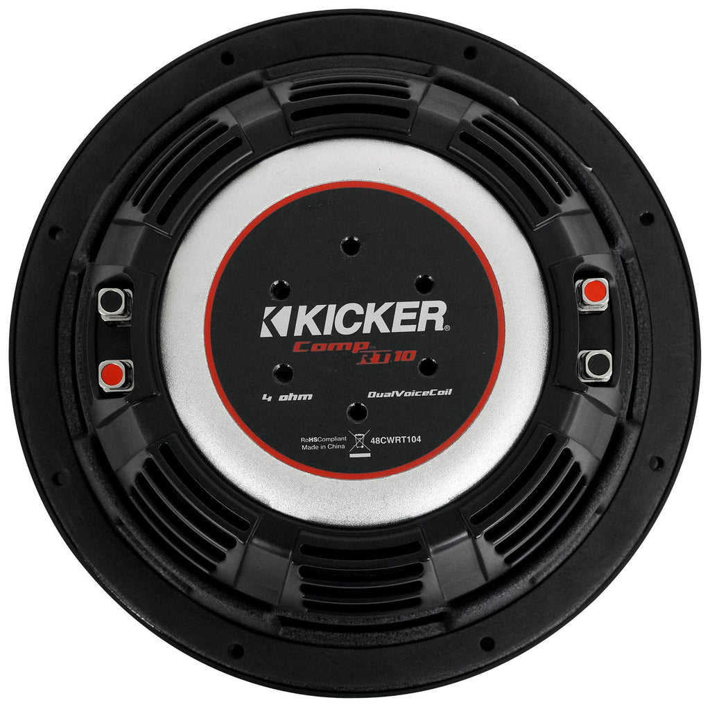KICKER 2 Kicker 48CWRT104 10in 1600W Slim Shallow Car Subwoofers Bundle with Rockville Krypton-M3 4000w Max1000w RMS Mono 1 Ohm Car Amplifier Amp+Remote&Rockville RWK41 Installation Wire Kit(3Items)