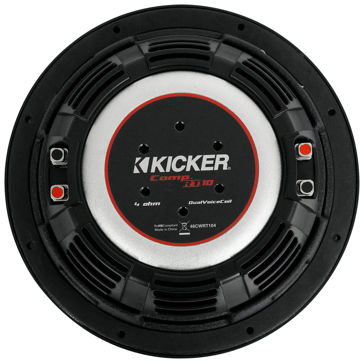 KICKER 2 Kicker 48CWRT104 10in 1600W Slim Shallow Car Subwoofers Bundle with Rockville Krypton-M3 4000w Max1000w RMS Mono 1 Ohm Car Amplifier Amp+Remote&Rockville RWK41 Installation Wire Kit(3Items)