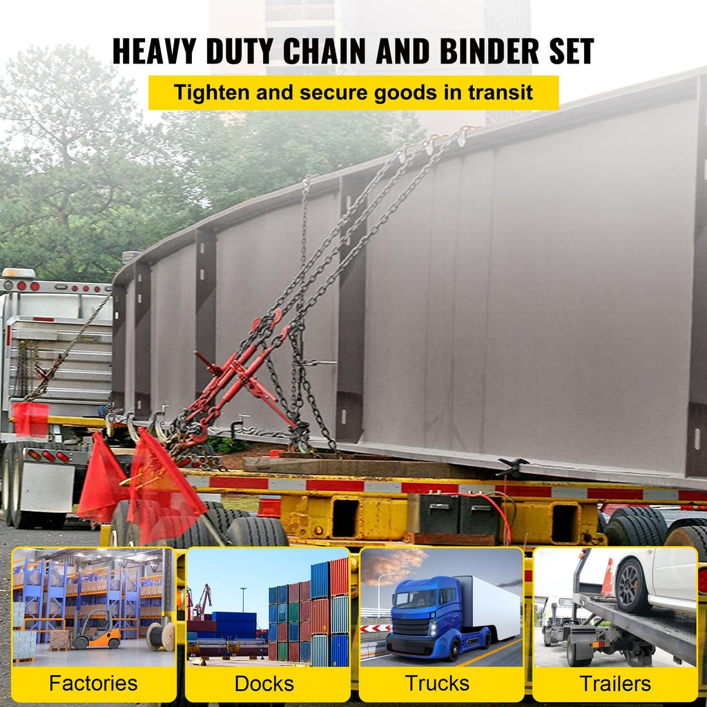 4 Pack 21ft Grade 80 Chain Load Binders 5400LBS Capacity Steel Set