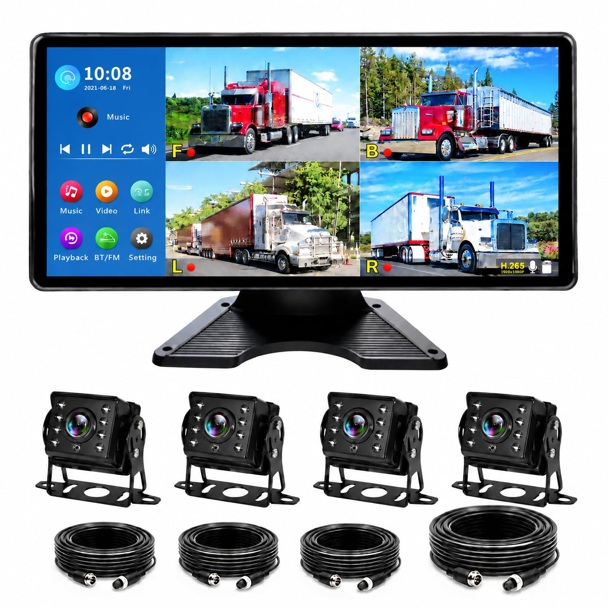 10.36" 4K RV Backup Camera System with 4 1080P Cameras