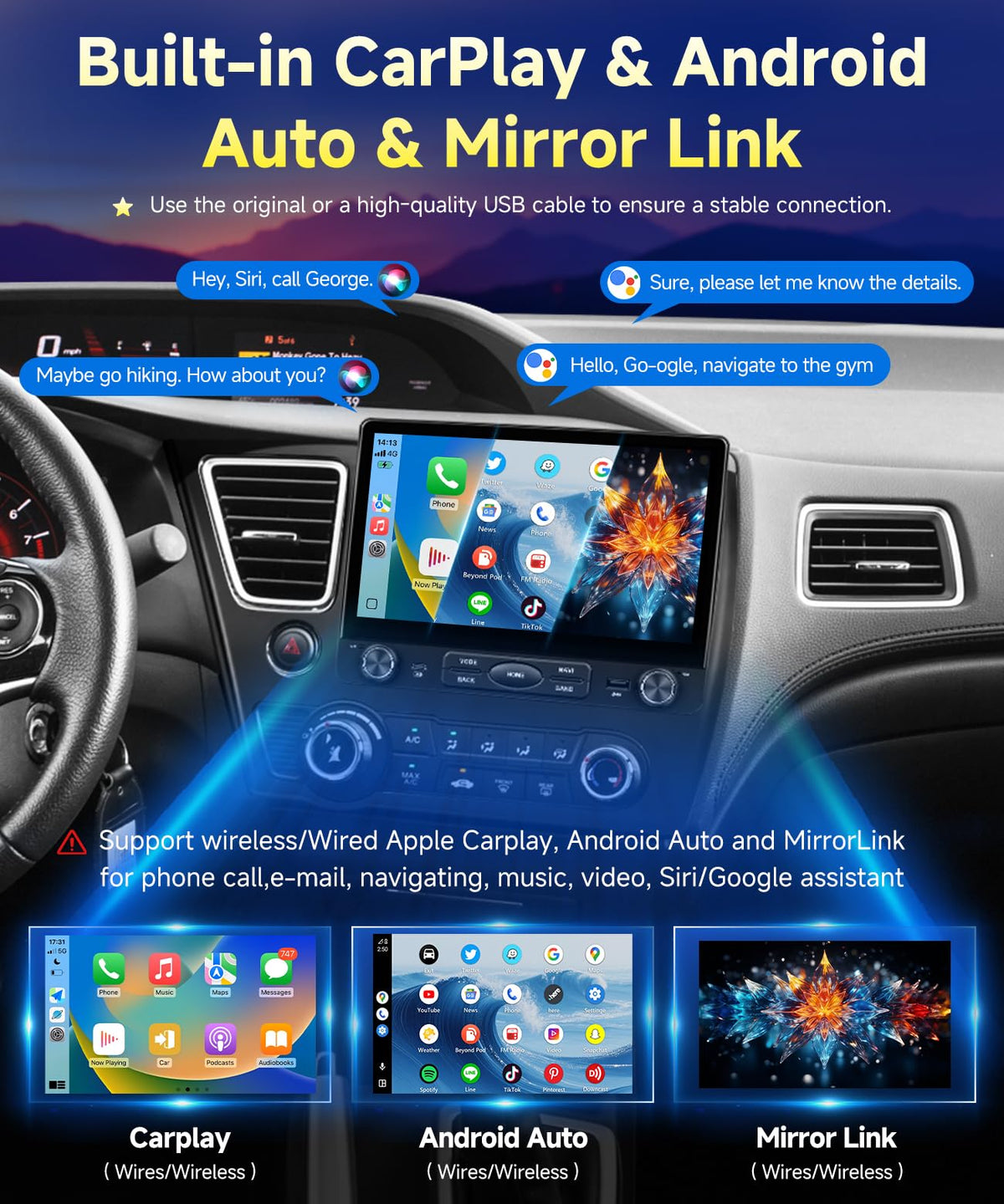 VQU 8Core 4G+64G Car Stereo for Honda Civic 2013-2017 Radio Apple CarPlay