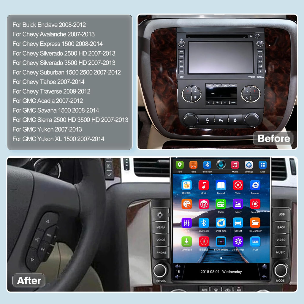 9.7" Car Stereo Radio for Chevy Avalanche 2007 2008 2009 2010 2011 2012 2013, Android 13 Touchscreen GPS Navigation Head Unit with 4+64GB ROM,Support Bluetooth,DSP, Mirror Link, SWC, Backup Camera