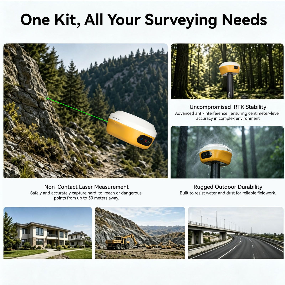 L1-AR+L1-Laser GNSS RTK Base+Rover – RTK GPS Handheld Collector with Software & Visual Stakeout with Camera, Global Shutter with 2 MP, 2cm Accuracy, 120° Tilt Survey | Professional Support