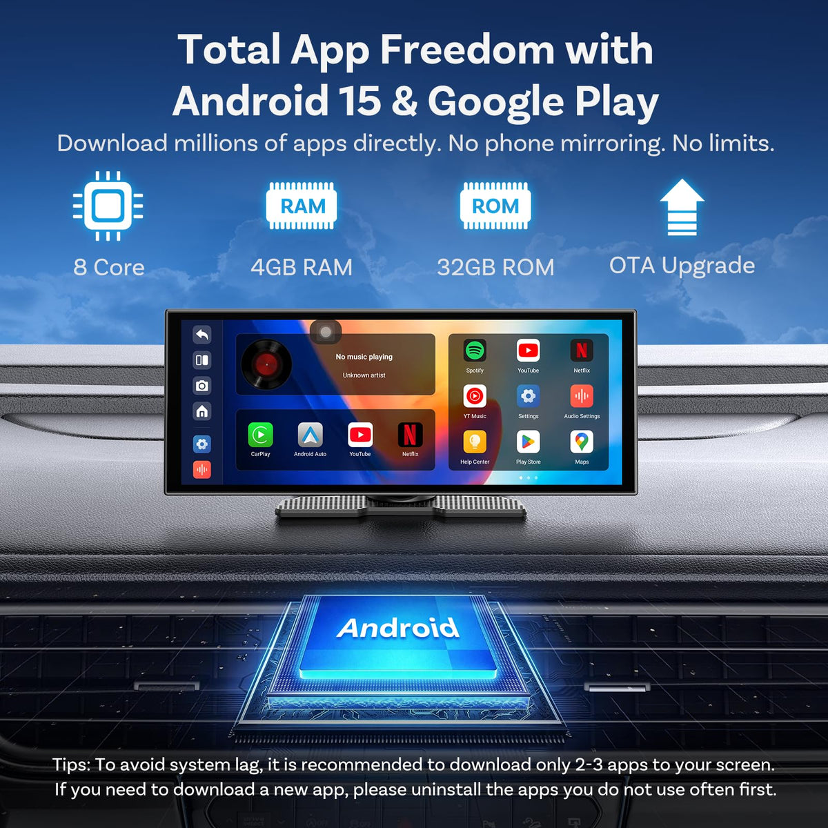 OTTOCAST 11.4" Wireless CarPlay Screen, Android Auto, Gemini AI, Android 15
