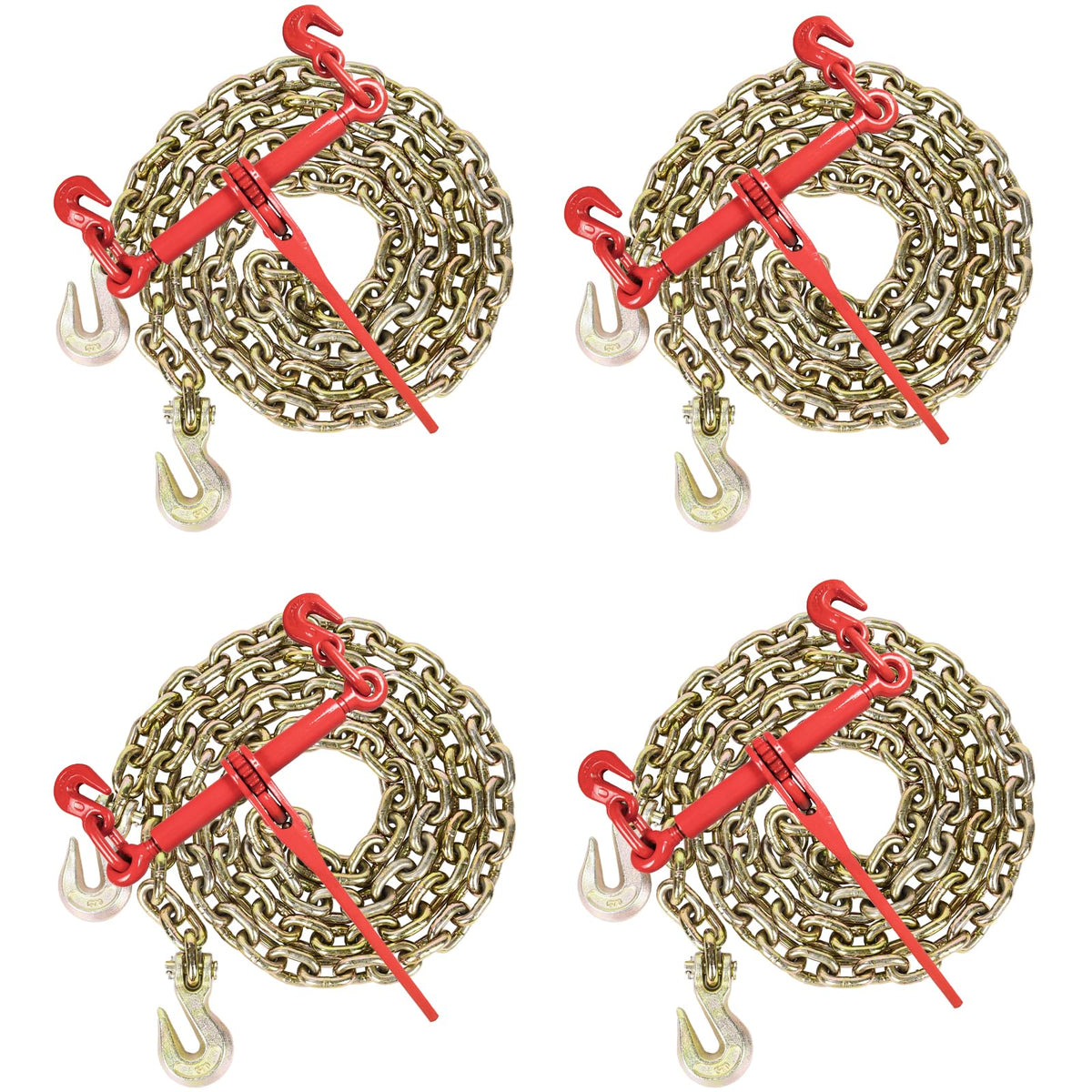 AAIN 4Pack Chain and Binder Kit, 3/8"-1/2" Ratchet Load Binders 9200 lbs