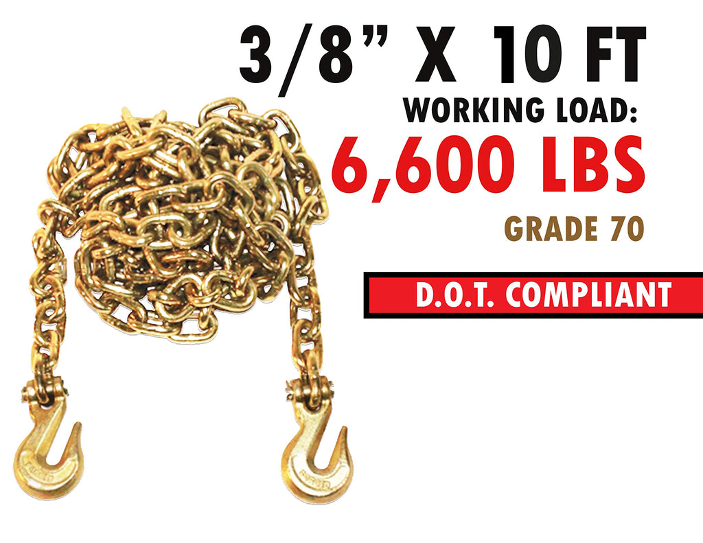 Gold-Tip Premium 3/8" Transport Tie Down Package - 4 Pack - Ratchet Binders & 10' FT Chains Grade 70