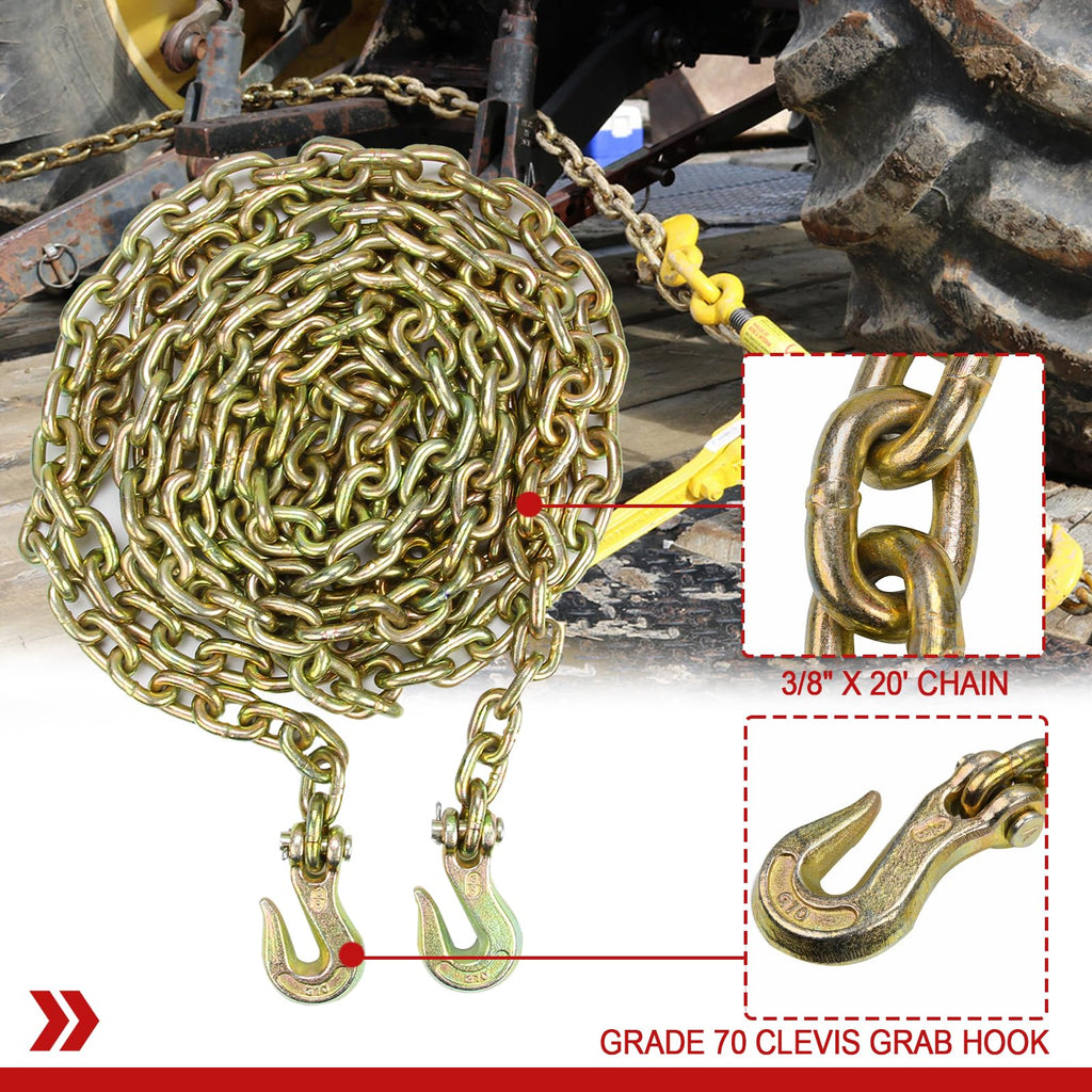 4PC 3/8" X 20' G70 Tie Down Tow Chain Binder