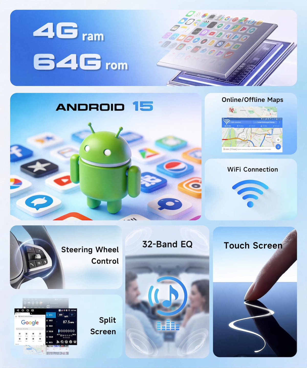 MAHVEC 4G+64G Android 15 Car Radio Stereo for Ford Fiesta 2009-2014