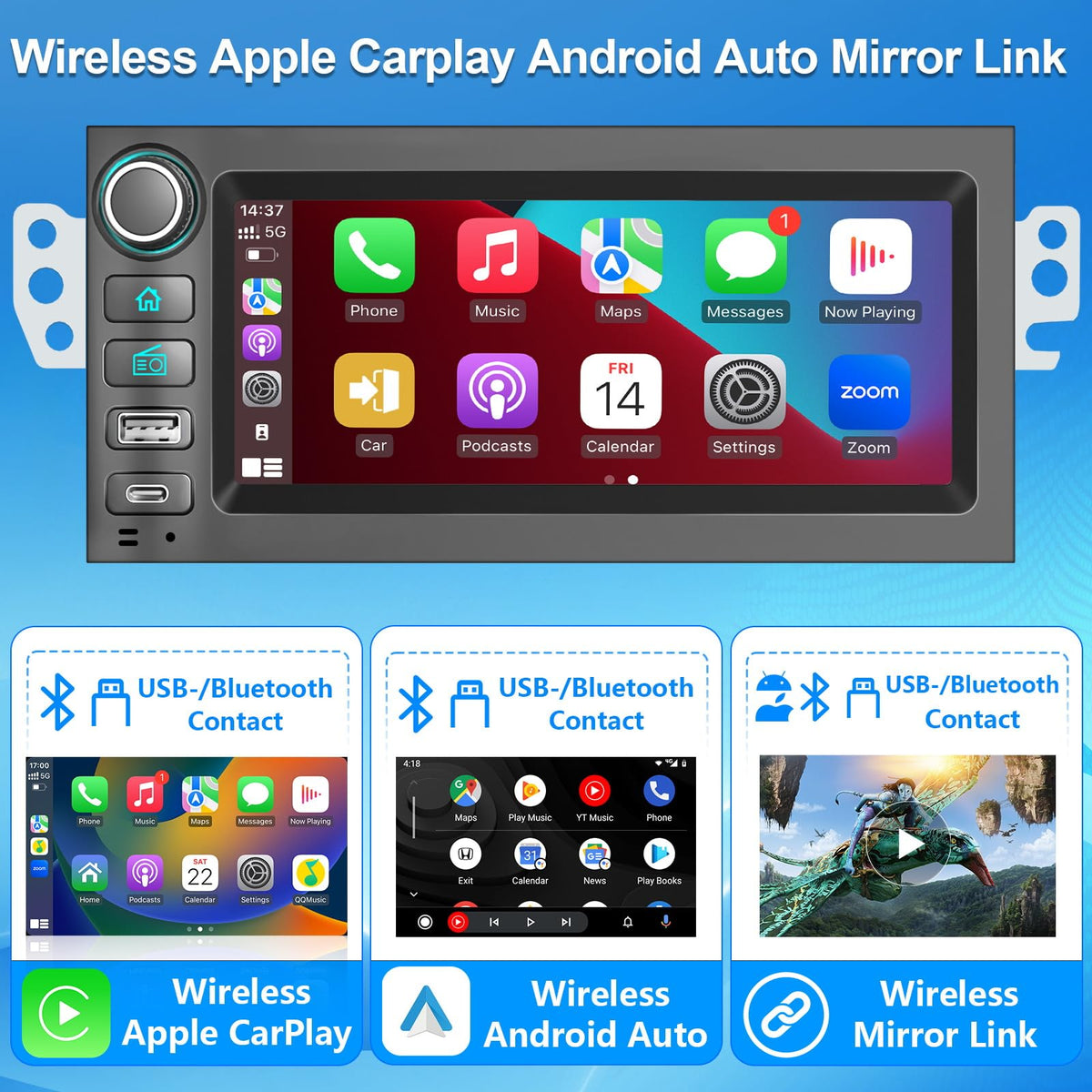 Plug&Play 1.5 Din Car Radio for Chevy Silverado/Tahoe/Suburban 1995-2002,S10/Blazer 1998-2002，Monte Carlo 1996-1999 GMC Suburban 1995-1999,Yukon 1995-2002 ，6.9" IPS Screen with Carplay Android auto