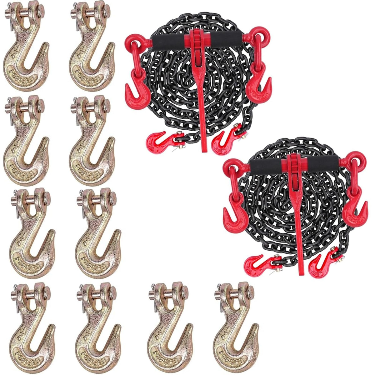 G80 5/16"(2PC*Chain and Binder Kit+10PC Hooks)