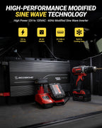 Scosche 5000W Modified Sine Wave Inverter 12V DC to 120V AC Converter, 10000W Peak, 4 AC Outlets, Dual USB-A Ports, LED Indicator, Heavy Duty Power Inverter for Truck, RV, Off-Grid Systems