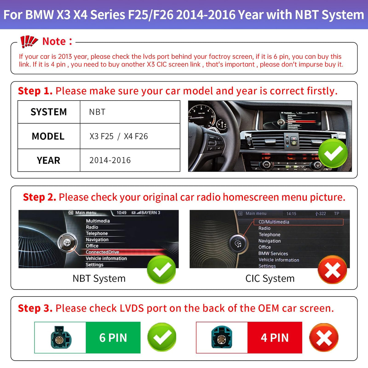 RicoRich 10.25 Inch Car Touchscreen Wireless CarPlay Android Auto for BMW X3 X4 Series F25/F26 2014-2016 Year with NBT System, Car Stereo Multimedia Radio Receiver