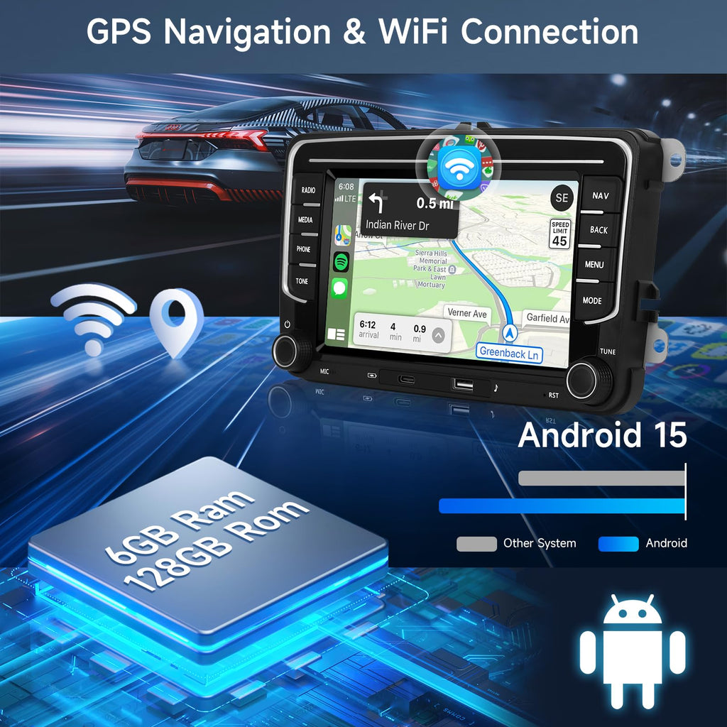 Hodozzy 6G+128G 8-Core Car Radio for Volkswagen VW Jetta Passat Golf Beetle