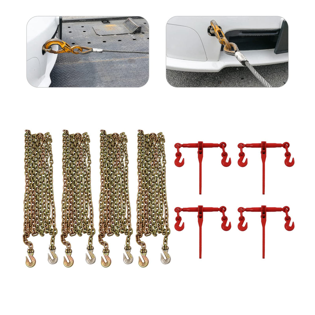 4 Pack 5/16"-3/8" Chain and Binder Kit Ratchet Load Binder+5/16"×20ft Chains Hauling for Tie Down Heavy Loads to a Truck or Flatbed Trailer