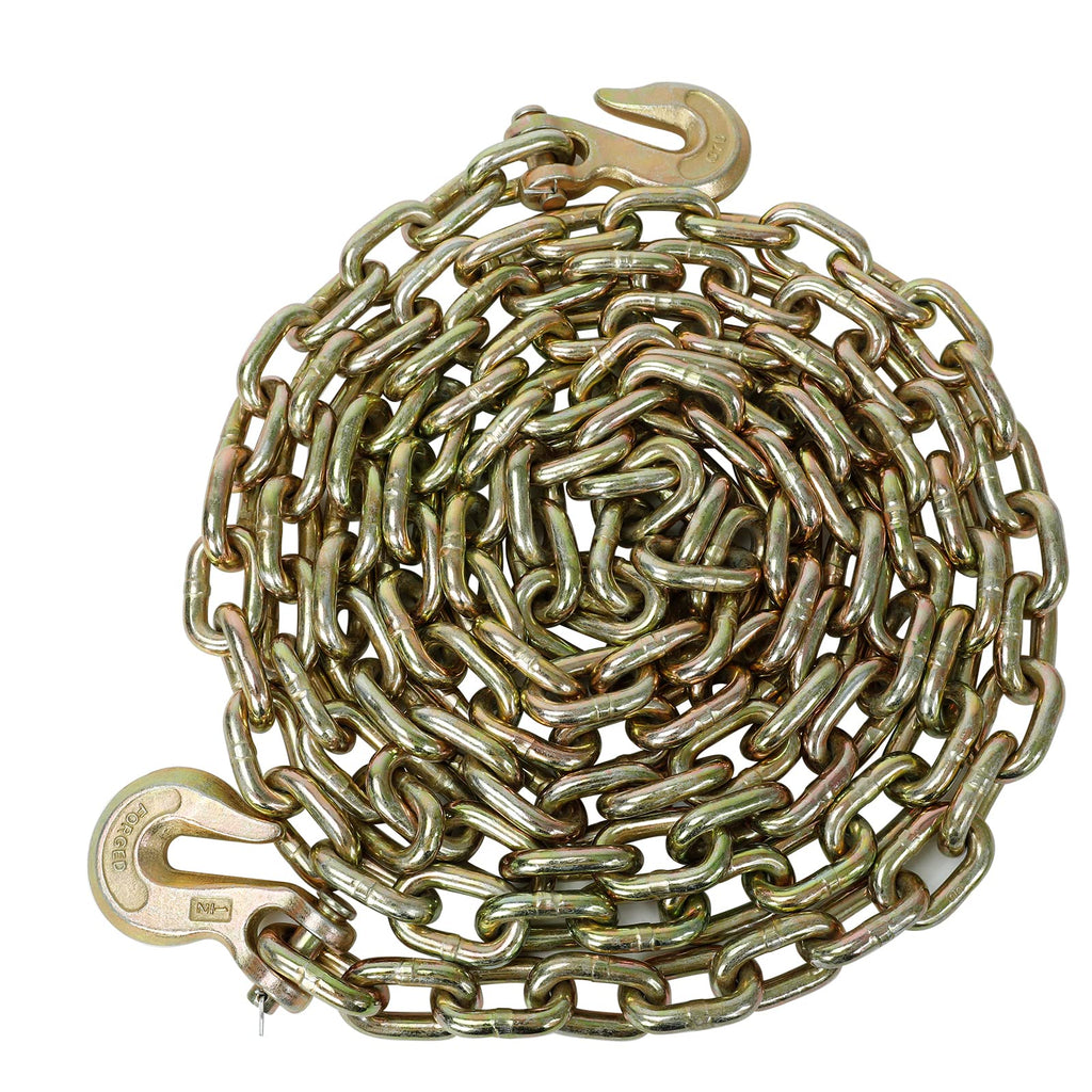 2 PCS 1/2 inch X 20' G70 Transport Chain Tie Down Binder Chain Flatbed Truck Trailer with Grab Hooks