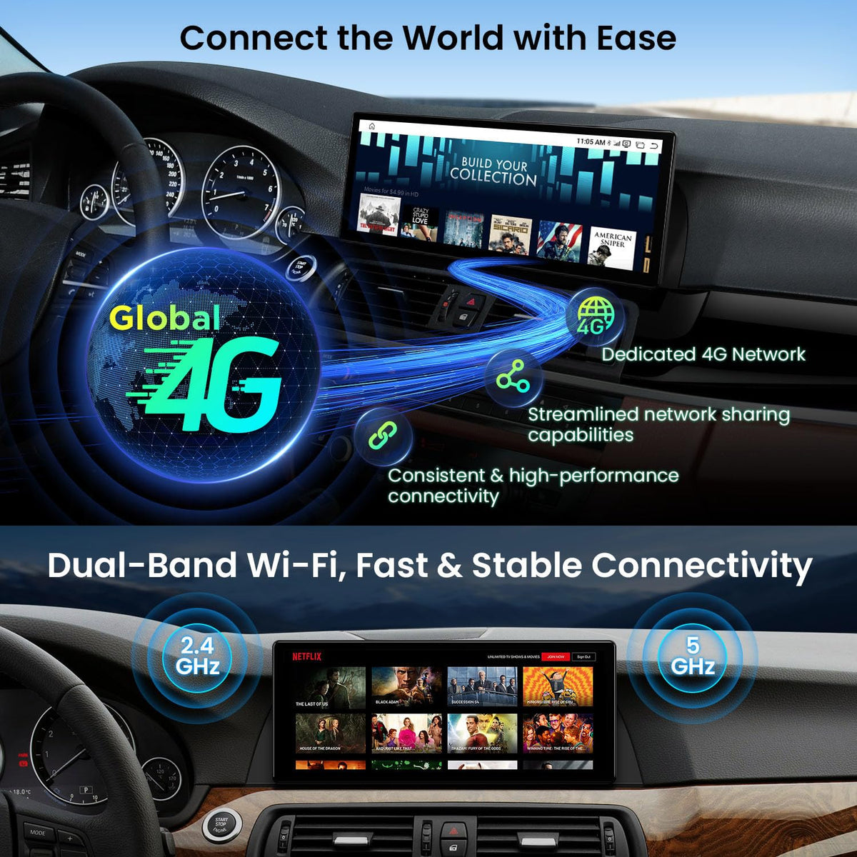 XTRONS Qualcomm 685 Android 14 Car Stereo for BMW 5 Series F10 / F11 2011-2012 with CIC System, 12.3 Inch 2K IPS Touch Screen GPS Navigation Support Wireless CarPlay Android Auto Backup Camera 8+256G
