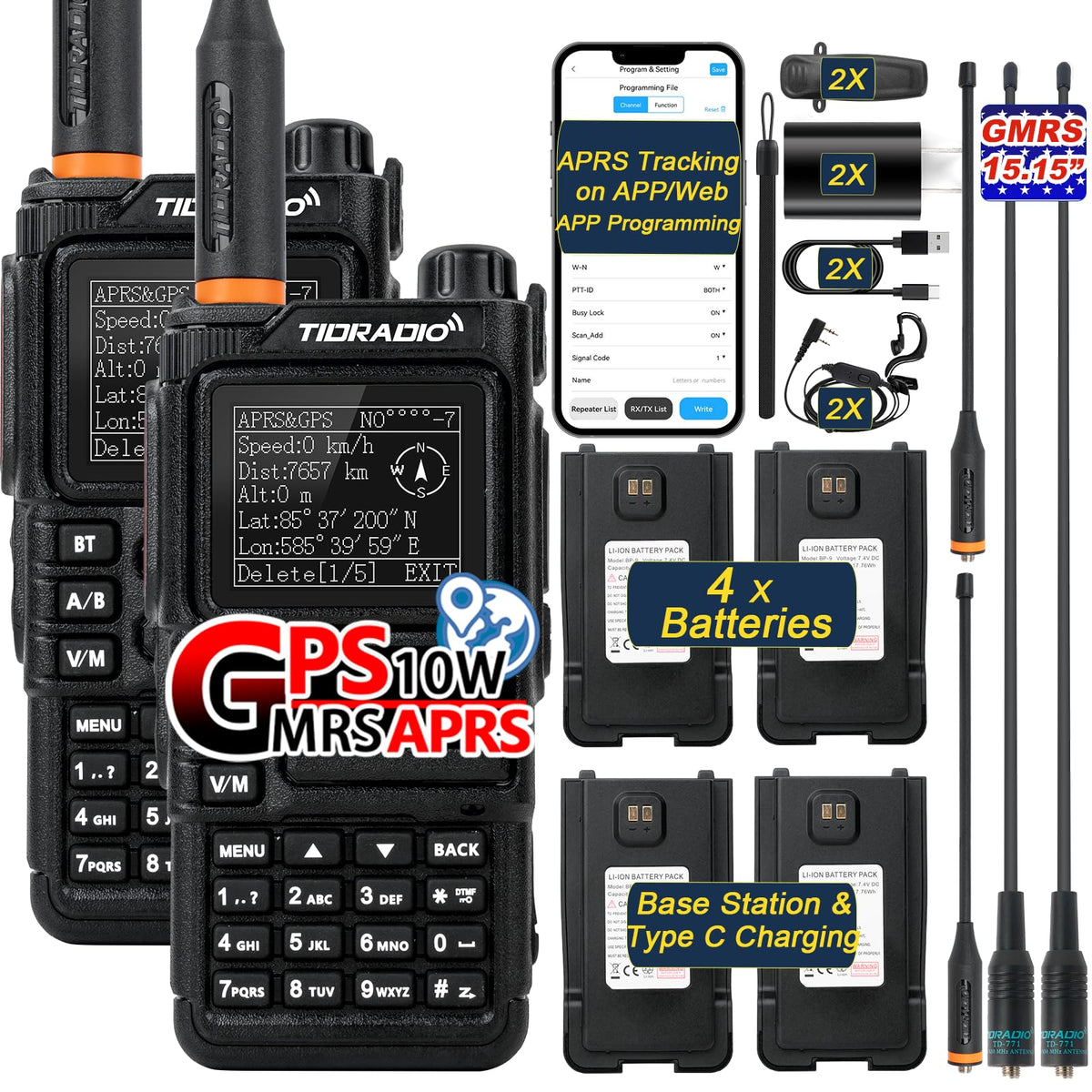 TIDRADIO TD-H9 10Watt GPS/APRS GMRS Radio Handheld(4PCS Battery),Spectrum Analysis,SMS Message Text, Bluetooth Programming(APP/PC),Web Upgrade,Compass,Long Range Walkie Talkies,NOAA,AM,FM.Orange,2Pack