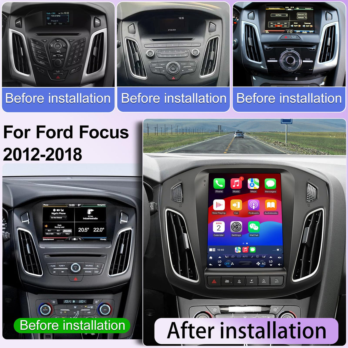 10.4" Vertical Car Stereo Radio for Ford Focus 2012-2018,Wireless CarPlay