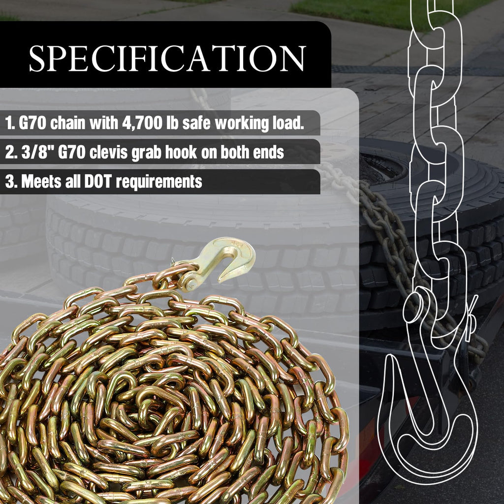 5/16" x 14' G70 Transport Binder Chain with Hooks, 4700 LBS WLL, 4pc