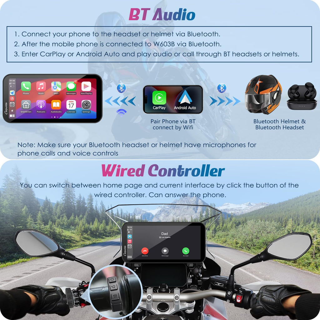 Carpuride W603B 6.3" Motorcycle Carplay Screen for R1200GS R1250GS S1000XR