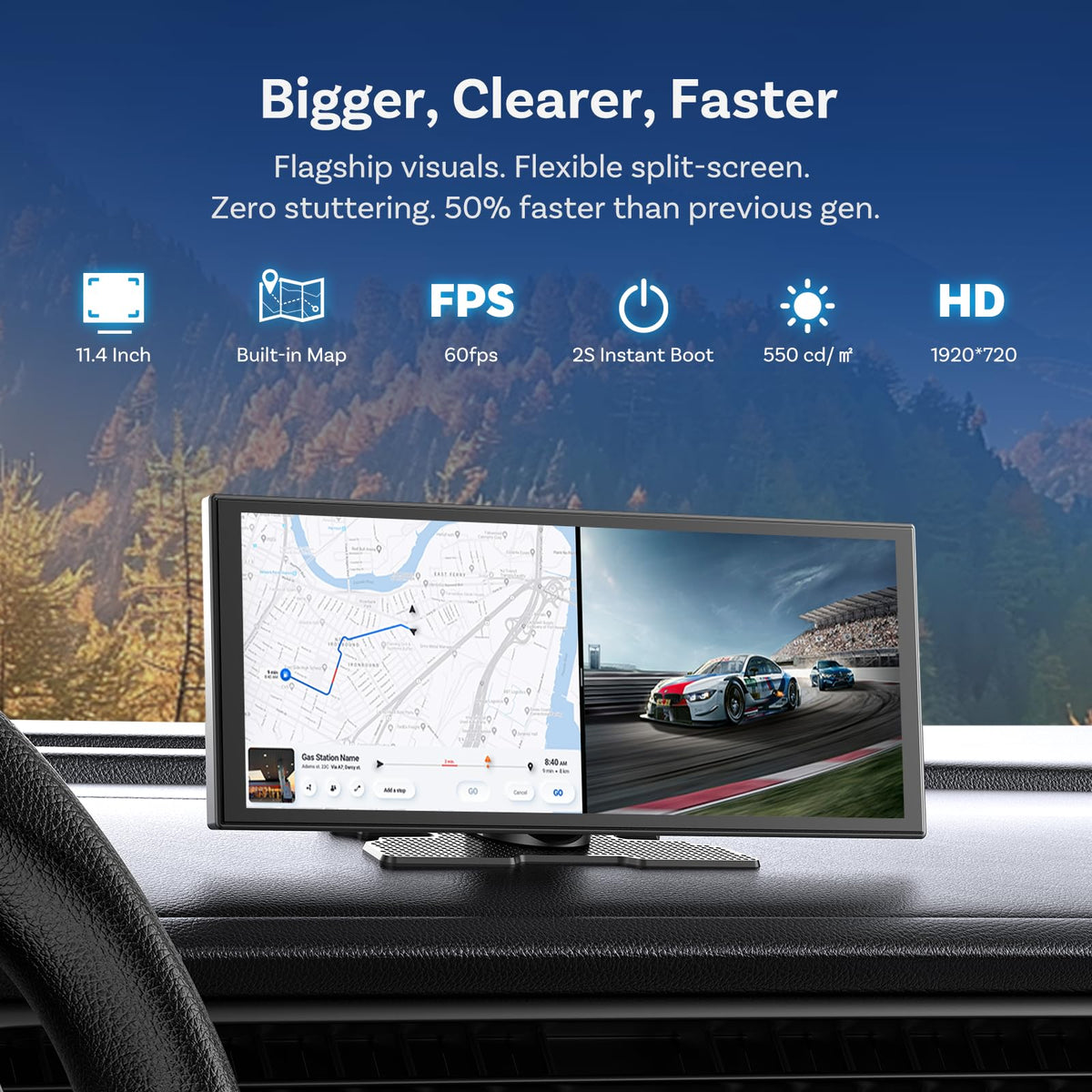 OTTOCAST 11.4" Wireless CarPlay Screen, Android Auto, Gemini AI, Android 15