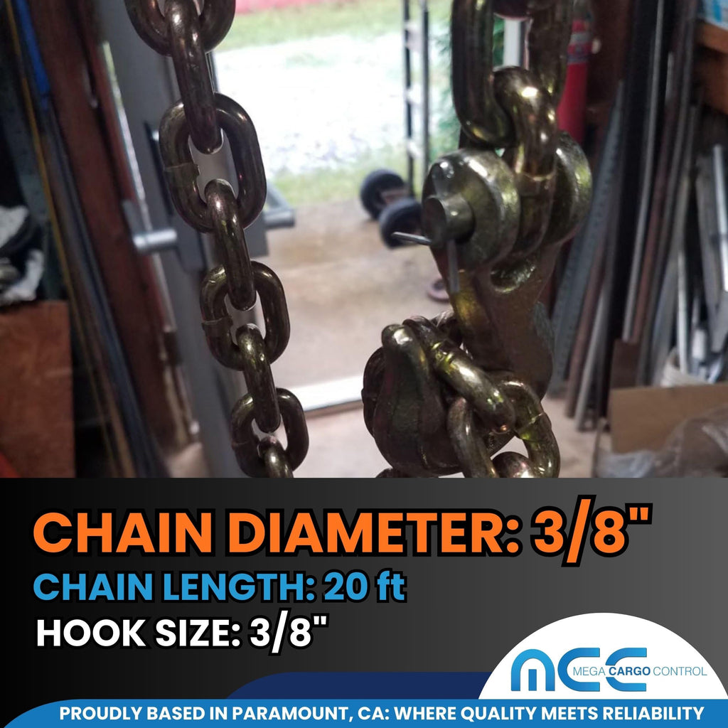 Transport Binder Chains 50 Pack, 3/8" x 20 Ft Heavy Duty Logging Tie Downs with G70 Clevis Grab Hooks