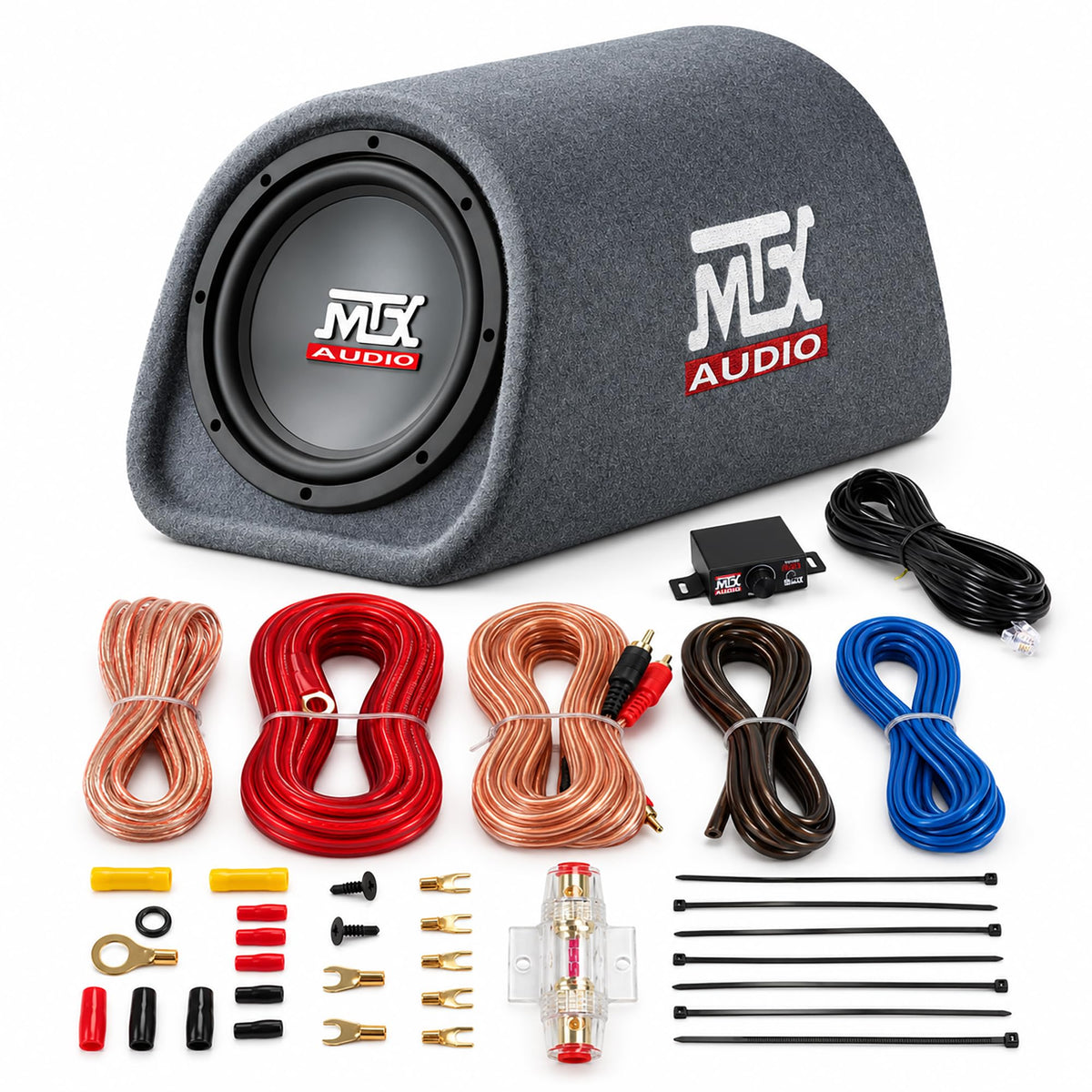 MTX RT8PT 8" Amplified Vented Tube Box Subwoofer & Wiring Kit