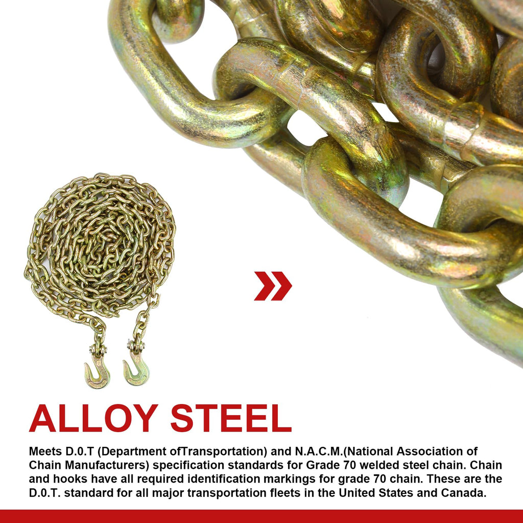4PC 3/8" X 20' G70 Tie Down Tow Chain Binder