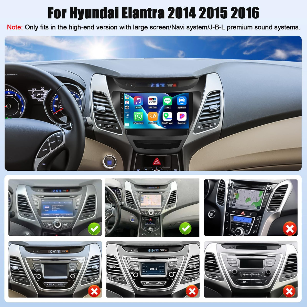 SIXTOP Canbus Included 2+64G Android Car Stereo Radio for Hyundai Elantra 2014-2016 Wireless CarPlay Android Auto 9 Inch Touchscreen Bluetooth GPS Head Unit FM/RDS WiFi EQ SWC AHD Rear Camera